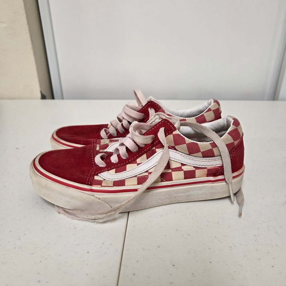 Vans Old Skool Red Checkerboard Suede Canvas Low Top Sneakers Mens 3.5 Womens 5